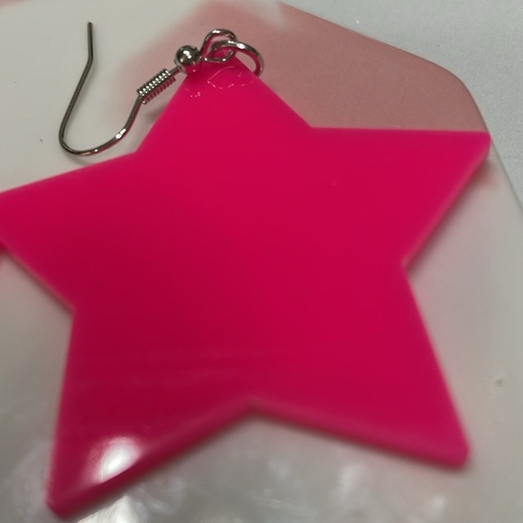 Pink Acrylic Star Silver Hook Earrings - Picture 11 of 14